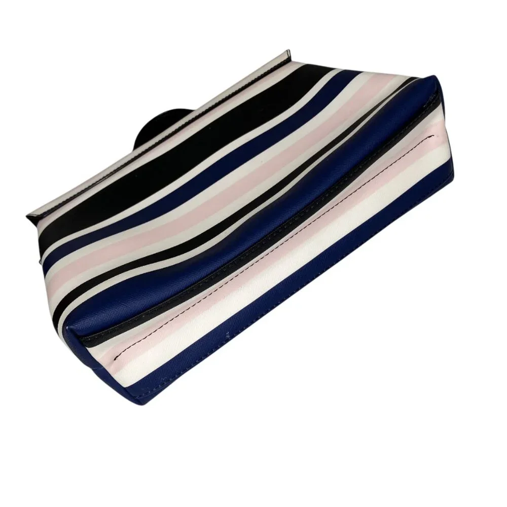 Kate Spade Lita Laurel Way Cruise Stripe Black Pink‎ Navy Trifold Cosmetic Bag